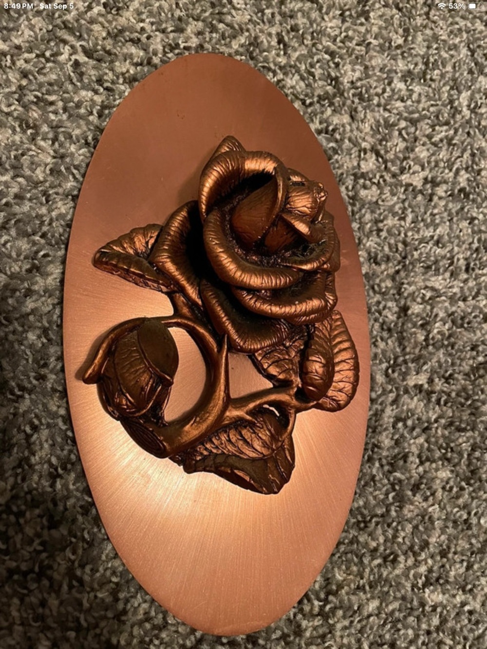 Vintage 3D Decorative Rose Wall Plaque in Metallic Copper, 10 inches